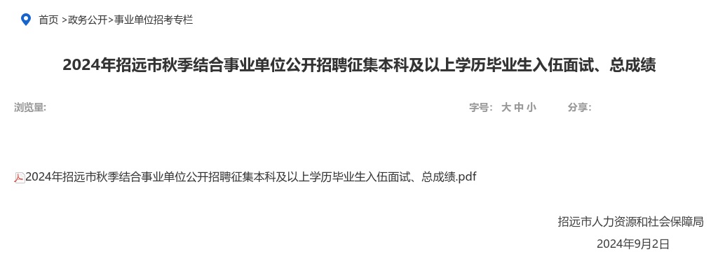 2024年招远市秋季结合事业单位公开招聘征集本科及以上学历毕业生入伍面试、总成绩 图片