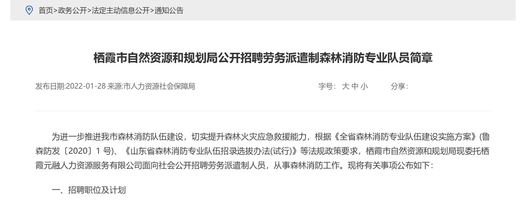 2022年烟台栖霞市自然资源和规划局公开招聘劳务派遣制森林消防专业队员简章（35人） 图片