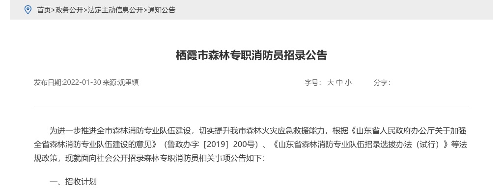 2022烟台栖霞市森林专职消防员招录公告 图片