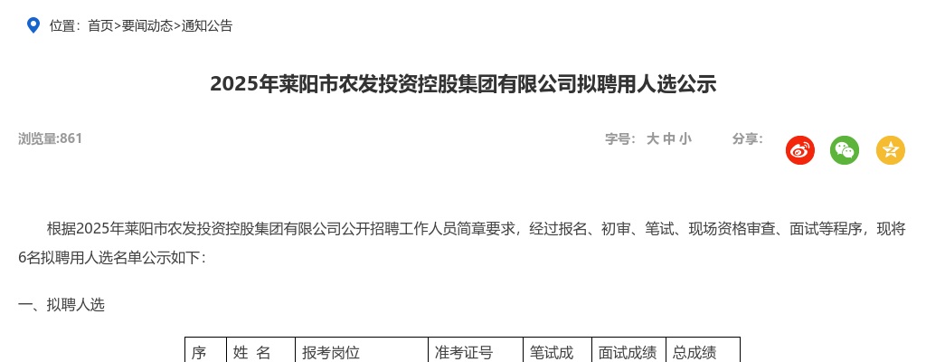 2025年莱阳市农发投资控股集团有限公司拟聘用人选公示 图片