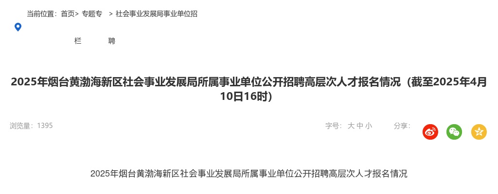 2025年烟台黄渤海新区社会事业发展局所属事业单位公开招聘高层次人才报名情况（截至2025年4月10日16时） 图片