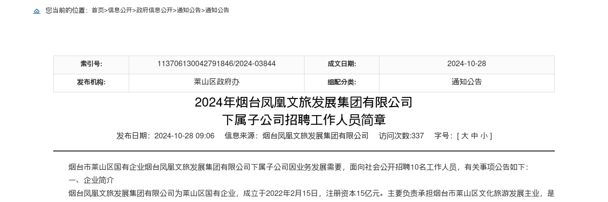 2024年烟台凤凰文旅发展集团有限公司下属子公司招聘工作人员简章（10人） 图片