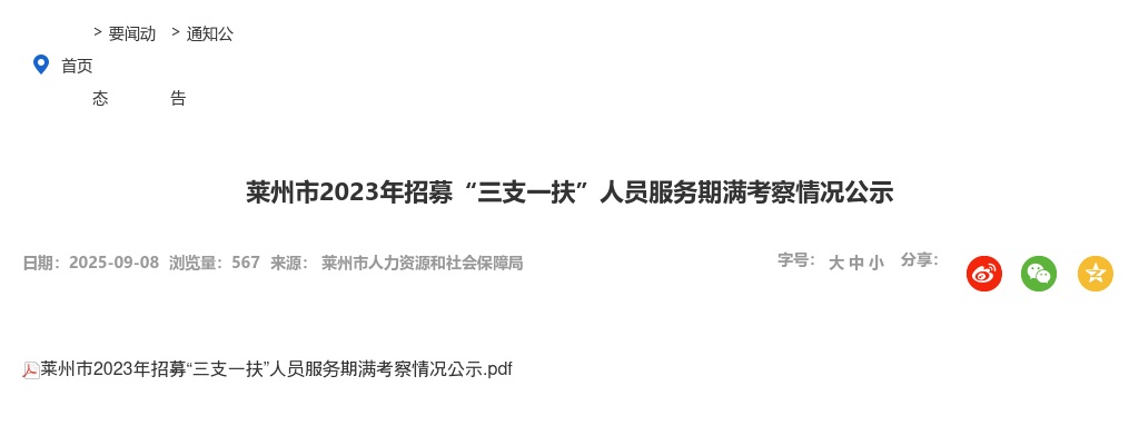 2023年莱州市招募“三支一扶”人员服务期满考察情况公示 图片