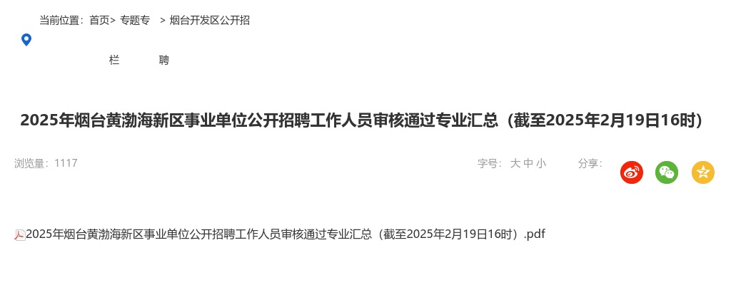 2025年烟台黄渤海新区事业单位公开招聘工作人员审核通过专业汇总（截至2025年2月19日16时） 图片