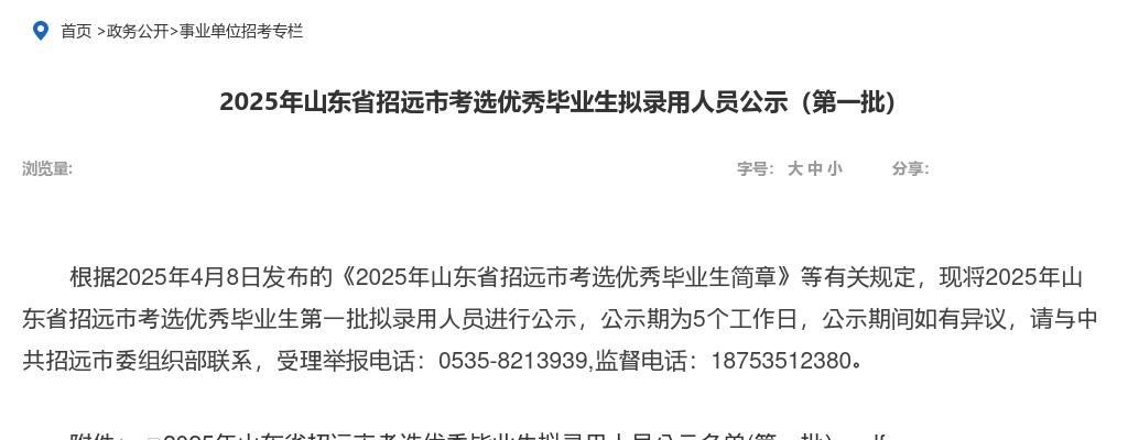 2025年山东省招远市考选优秀毕业生拟录用人员公示（第一批） 图片