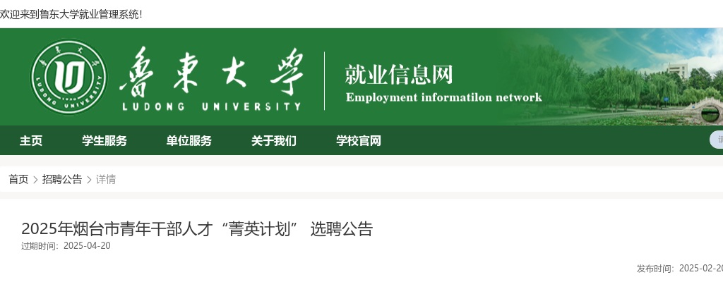 2025年烟台市青年干部人才“菁英计划” 选聘公告（鲁东大学） 图片